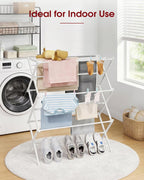 Sakugi Foldable Clothes Drying Rack – Metal Laundry Drying Rack with Non-Slip Feet, 3-Tier Space-Saving Clothing Rack for Organization, Indoor & Outdoor Use, 11.4" D x 29.1" W x 37.4" H, White