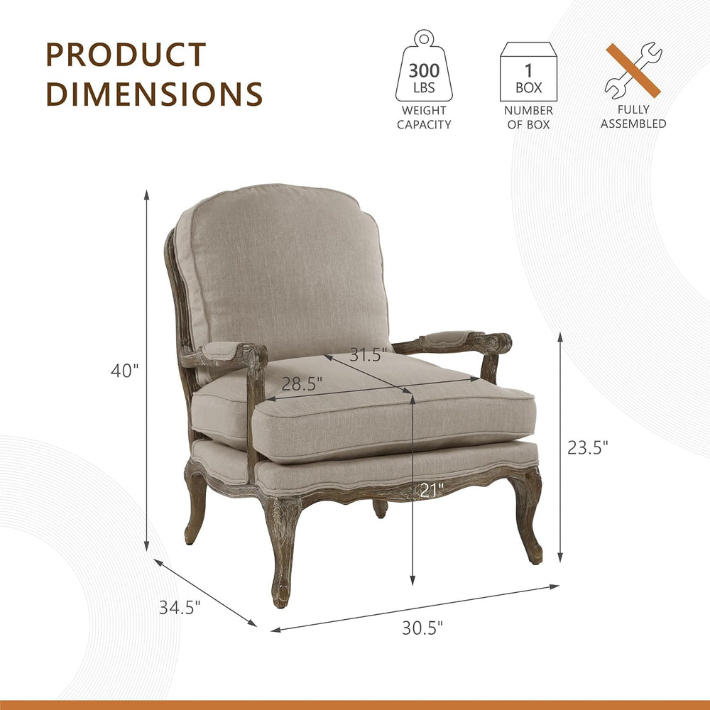 Lexicon French Country Wood Accent Chair, Carved Frame, Neutral | Living Room...