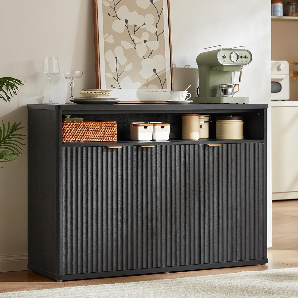 LEYAOYAO Fluted Buffet Cabinet with Storage, 45" Wide Wood Sideboard Cre...