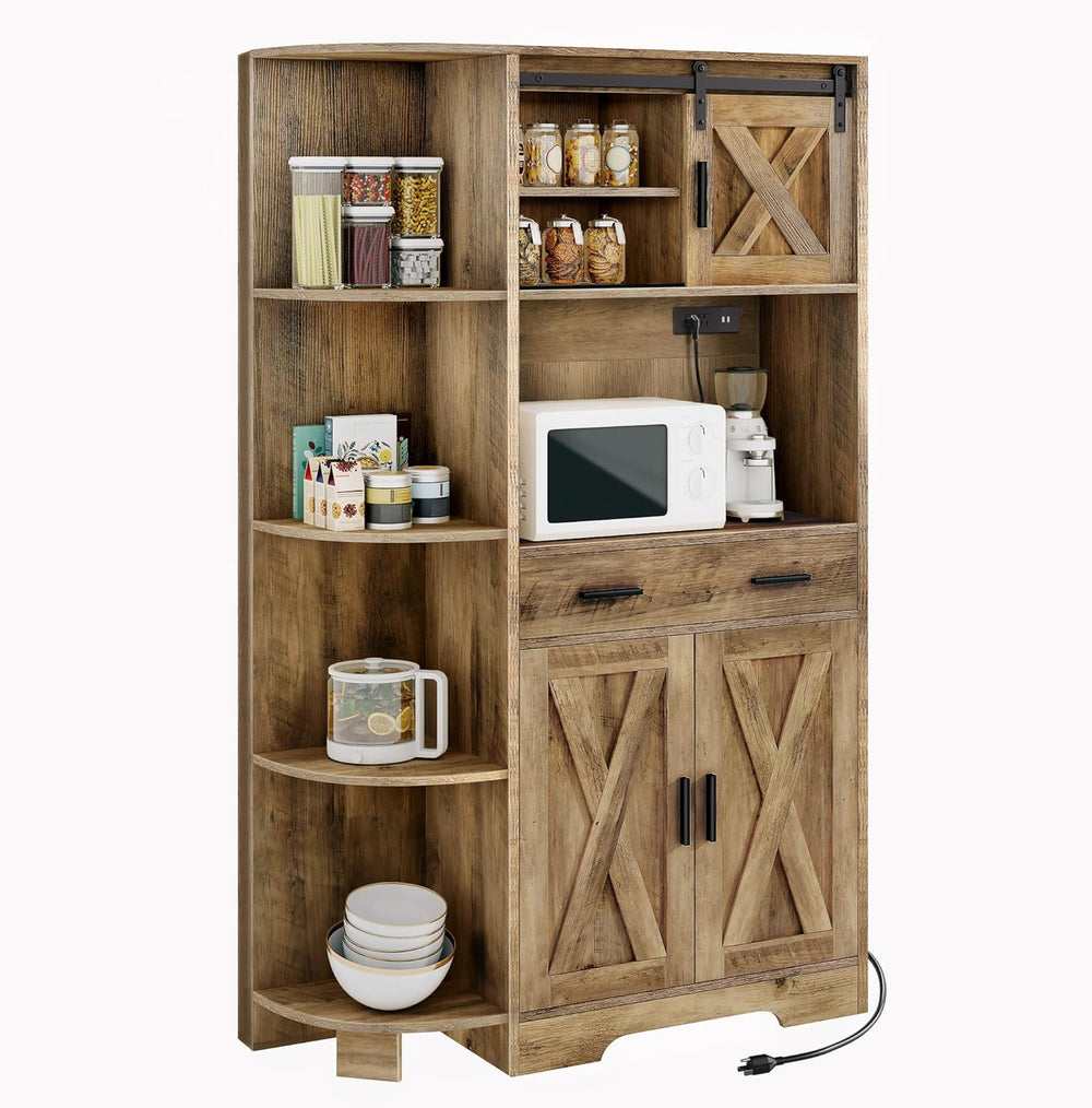DWVO Kitchen Pantry Cabinet with Power Outlet, 67" Tall Farmhouse Pantry...