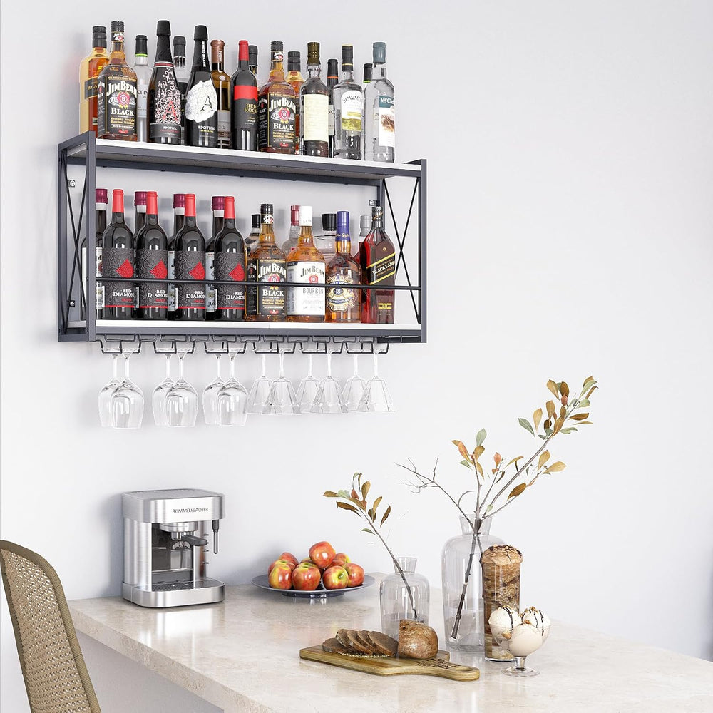 Dokser Wine Rack Wall Mounted Shelf - 2 Tier Wine Bottle Holder for Kitchen |...