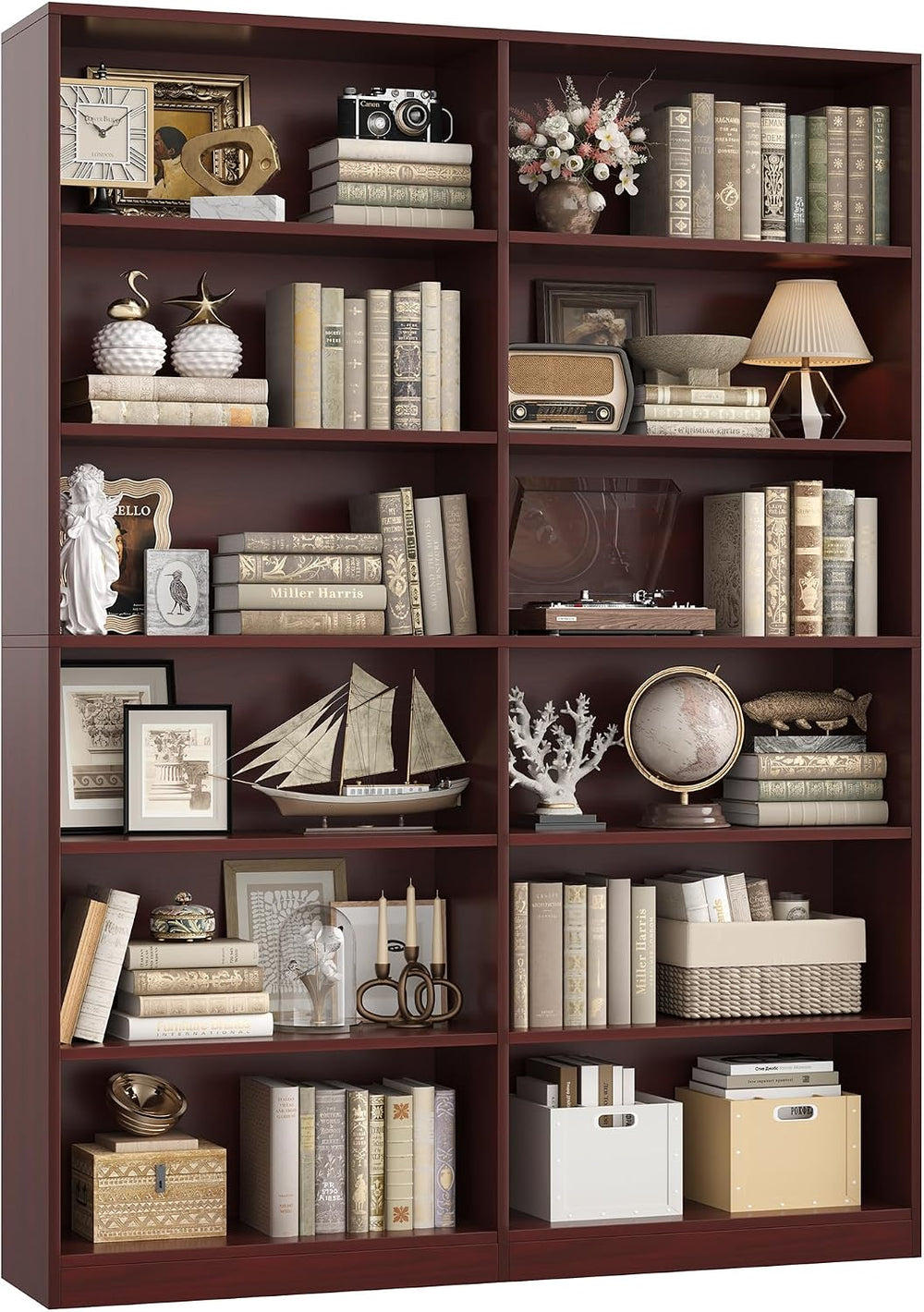 FACBOTALL Bookshelf and Bookcase, 6-Tier Double Wide Bookshelves,Freestanding...