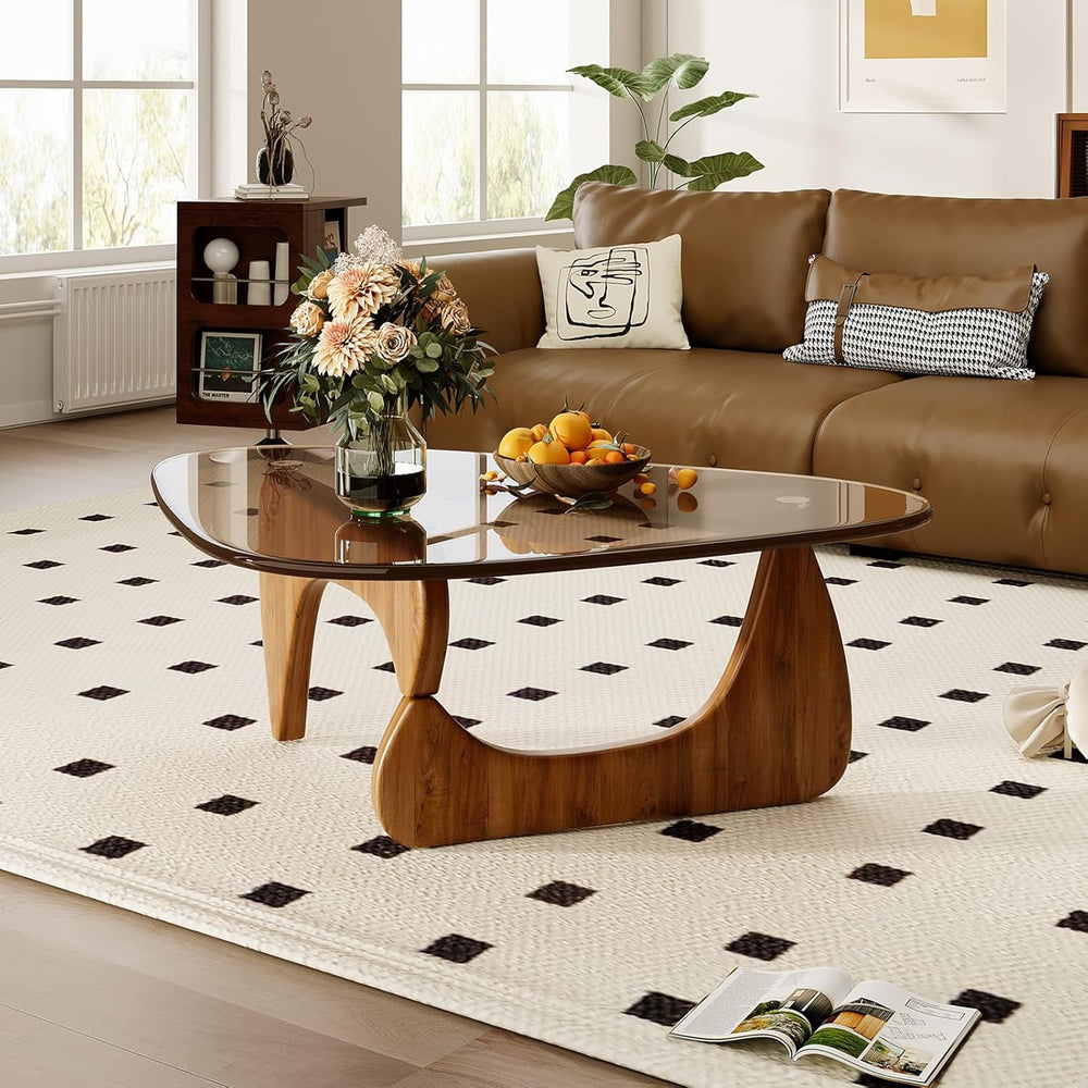 Coffee Table for Living Room Mid Century Modern Center Table with Glass Top a...