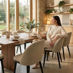 Wooden Dining Chairs Set of 4,Upholstered Kitchen Dining Room Chairs with Curved Backrest and Wood Leg,Modern Fabric Farmhouse Dinner Chair for Restaurant/Cafe,Camel