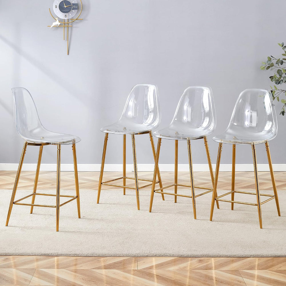 JUFU Transparent Acrylic Bar Stools, Modern Counter Height Bar Chairs with Ca...