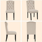 Yaheetech Upholstered Dining Chairs Set of 4 Button Tufted Kitchen Chairs with Solid Wood Legs and Nailhead Trims for Dining Room, Living Room, Restaurant, Beige