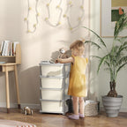 Qaba 4 Tier Kids Storage Unit, 4 Drawer Chest Toy Organizer Plastic Bins for Kids Bedroom Nursery Kindergarten Living Room for Boys Girls Toddlers, Cream White