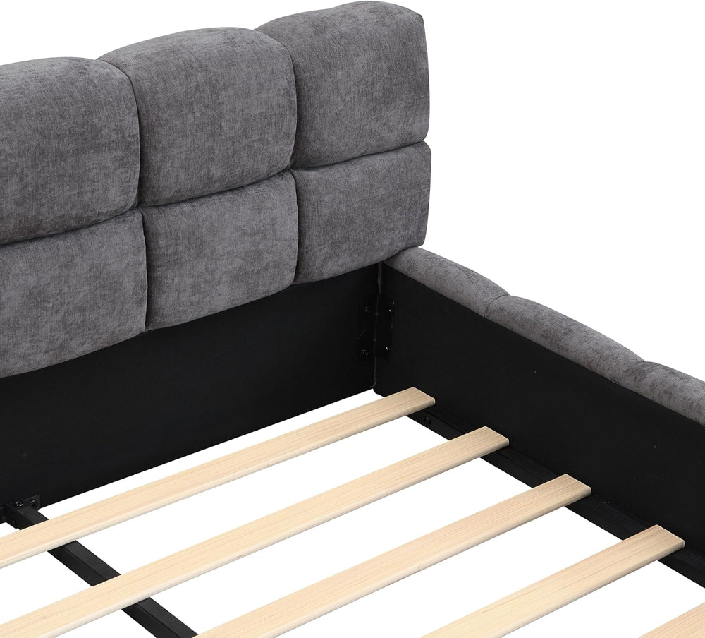 Merax King Size Elegant Chenille Upholstered Platform Bed with Thick Headboar...