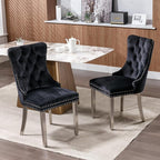 Mid Century Modern Dining Chairs Set of 8, Black Velvet Upholstered Tufted Back, Kitchen & Dining Room Chairs, Brushed Silver Metal Legs, Nailhead Trim, Sillas para Comedor (Black, 8 Pcs)