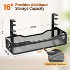 [Upgraded] 2 Pack Under Desk Cable Management Tray, Cinati Cord Organizers for Table Thickness up to 3", 16" Wire Organization with Clamp No Drill, Cable Management Box for Office - No Damage to Desk
