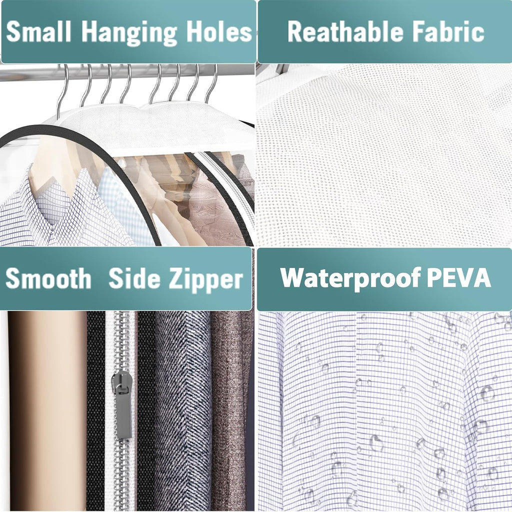 Liuoud Clear Garment Bags for Hanging Clothes 10” Gusseted, Suit Bags for Closet Storage, Hanging Plastic Clothes Cover for Coat, Dress, Fur, Shirt, 4 Pack, 40” Long