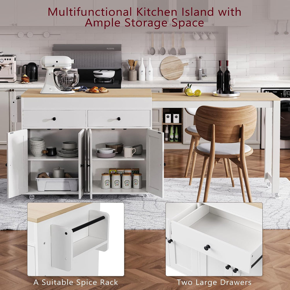 74.5" Kitchen Island with Extendable Table, Rolling Kitchen Island | Sea...