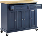 Crosley Furniture Madison Madison Rolling Kitchen Island Cart, Microwave Stand, Coffee Bar, with Shelves and Drawers, Navy