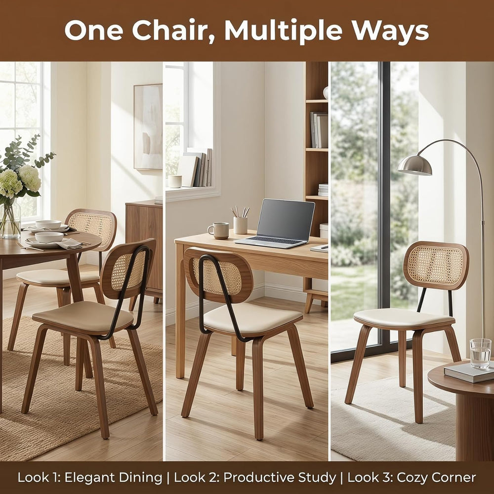 CIMOTA Mid Century Modern Dining Chairs Set of 4, Rattan Back Kitchen Chairs ...