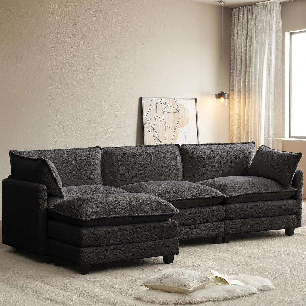 ROWHY 112'' Modular Sectional Cloud Couch with Movable Ottoman, 4 Sea...