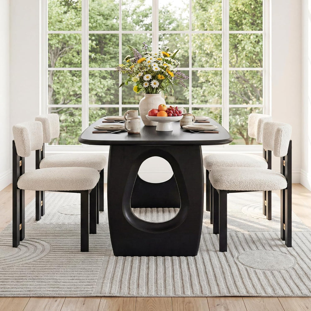 Morden Fort Boucle Dining Chair Set of 4, Upholstered Kitchen Chairs with Met...