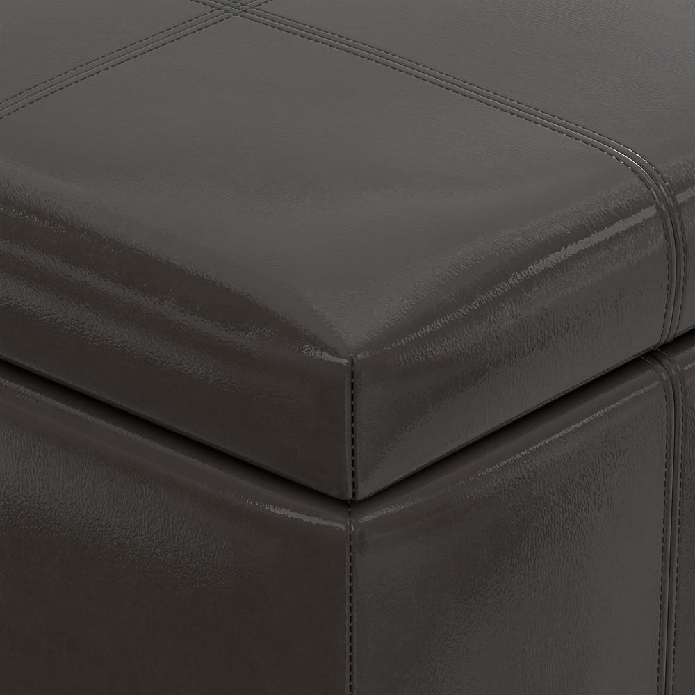 SIMPLIHOME Dover 36" Wide Vegan Leather Storage Ottoman in Tanners Brown...