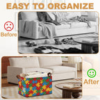 Jigsaw Storage Bins with Handles, Collapsible Storage for Clothes, Gift Basket, Blankets & Closet Organization