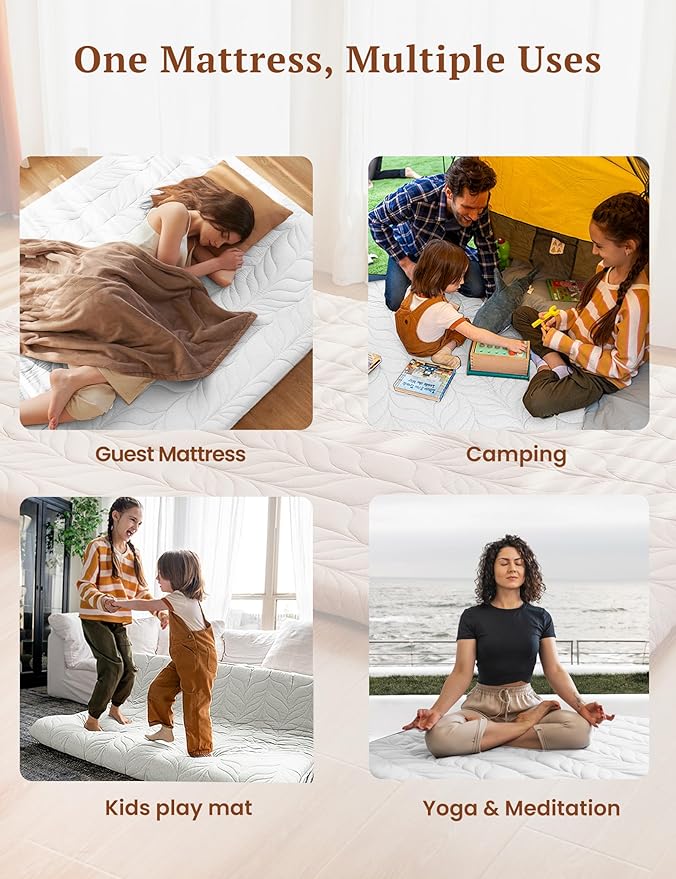 ZonLi Japanese Floor Mattress Futon Mattress Twin Size, Thicken Roll Up Tatami Mat w/ 100% Cotton Washable Cover, Portable & Foldable Floor Bed Mattress for Sleeping, Dormitory, Adult Kids, White