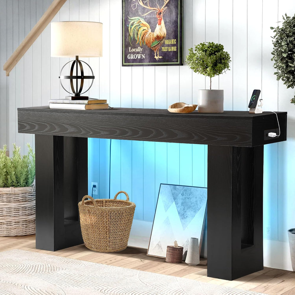 Grepatio Long Console Table with LED Light, 63 Inch Wood Entryway Table with ...
