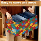 Jigsaw Storage Bins with Handles, Collapsible Storage for Clothes, Gift Basket, Blankets & Closet Organization
