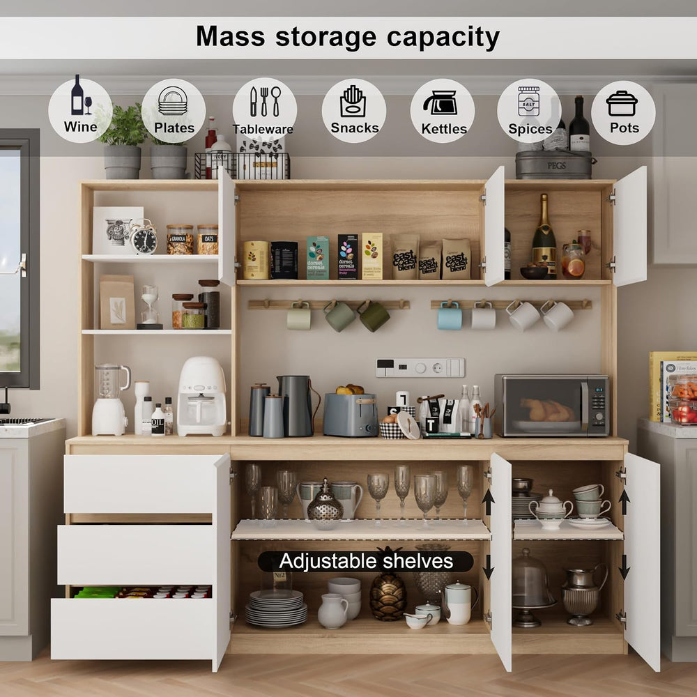 Mekminop Extra Large Kitchen Pantry with Microwave Shelf, Kitchen Hutch Stora...