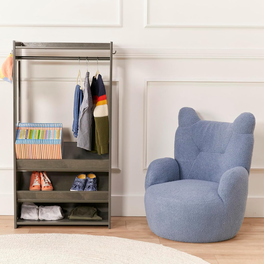 ECR4Kids Teddy Bear Sherpa Toddler Chair, 14in Seat Height, Kids Furniture, Peacock Blue