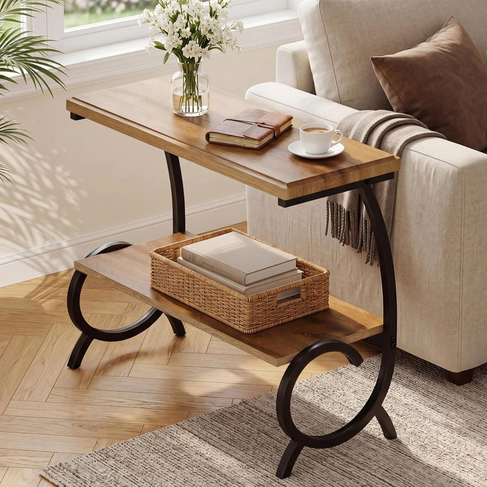 Tribesigns 2-Tier End Table, Narrow Couch Side Table with J-Shaped Metal Legs...