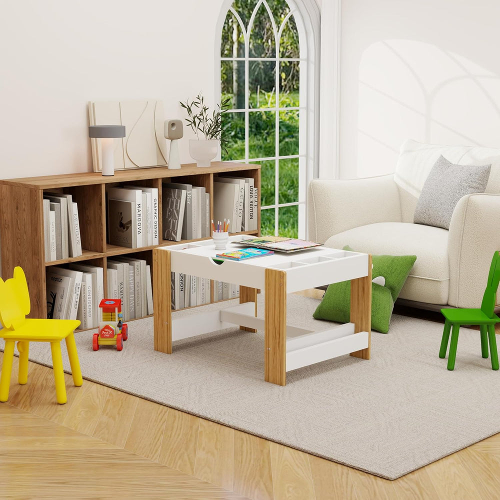 2-in-1 Play Table Set with 2 Chairs, Brick Base and Whiteboard Top | 2 Chairs...