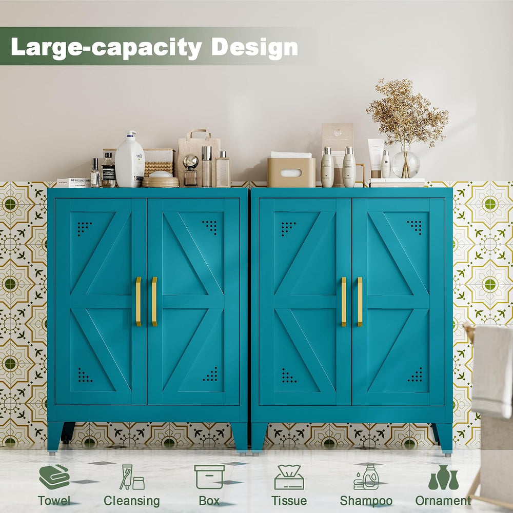 32" Metal Bathroom Storage Cabinet,Floor Storage Cabinet with 2 Doors an...