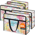 Clear Under Bed Storage Containers - 4 Pack Large Capacity Clothes Storage Bags with Lid & Sturdy Handles, Foldable Moving Bags, Clothing Organizer Totes for Bedding, Comforter, Sheet（60 L）