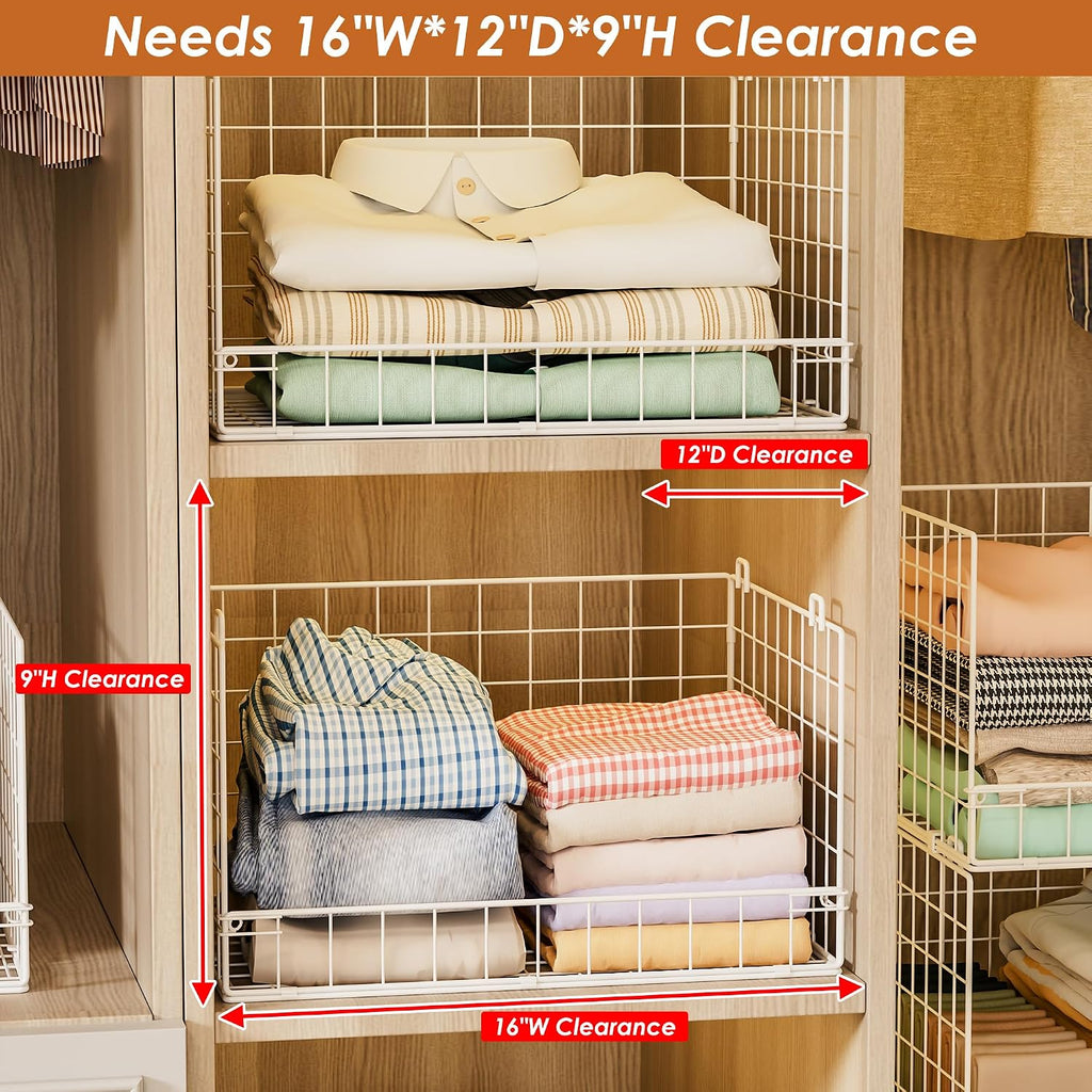 Yociyoga 6-Tier Stackable Closet Organizers and Storage Shelves, Closet Shelf Organizer Basket Bins, Foldable Sweater Storage for Clothes Organizer System, White（Patent No. 30022416）