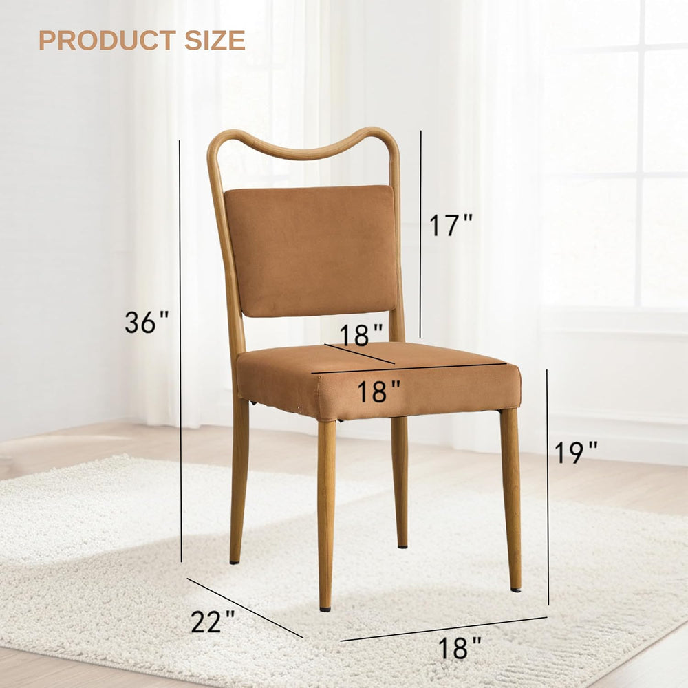 Velvet Dining Chairs Set of 2, Mid-Century Modern, Brown | Wood Grain Metal F...