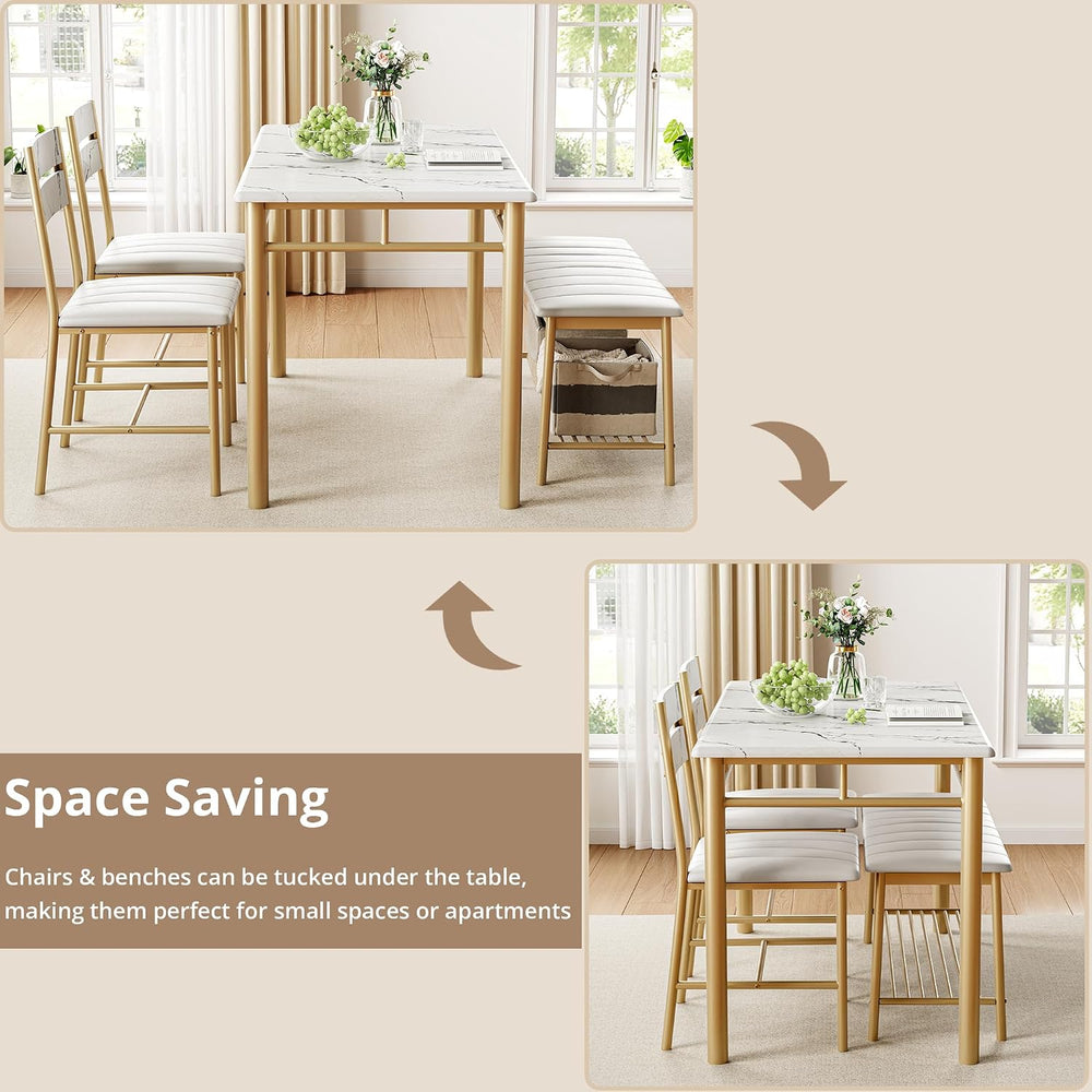 IRONCK Dining Table Set for 4, Kitchen Table and Chairs Set, White & Gold...