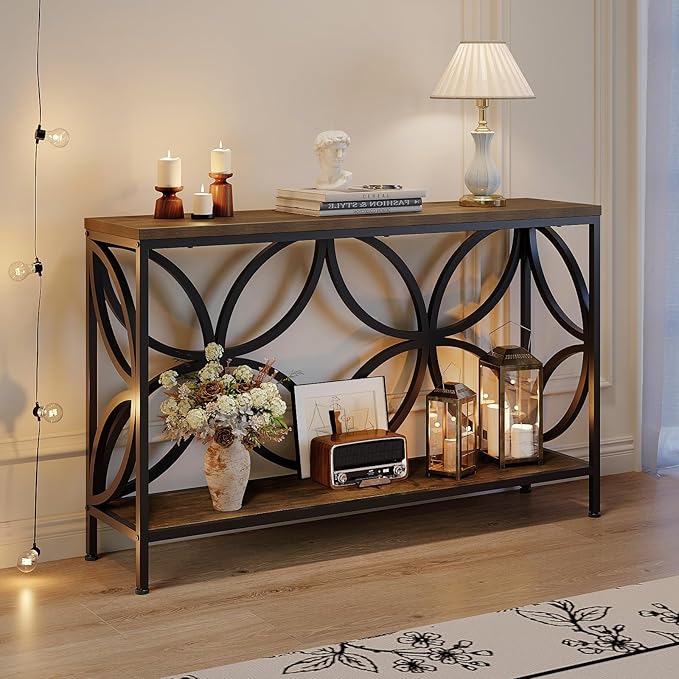 GiftGo Narrow Sofa Table 47.2 Inch, Industrial Sofa Table Behind Couch, Vinta...