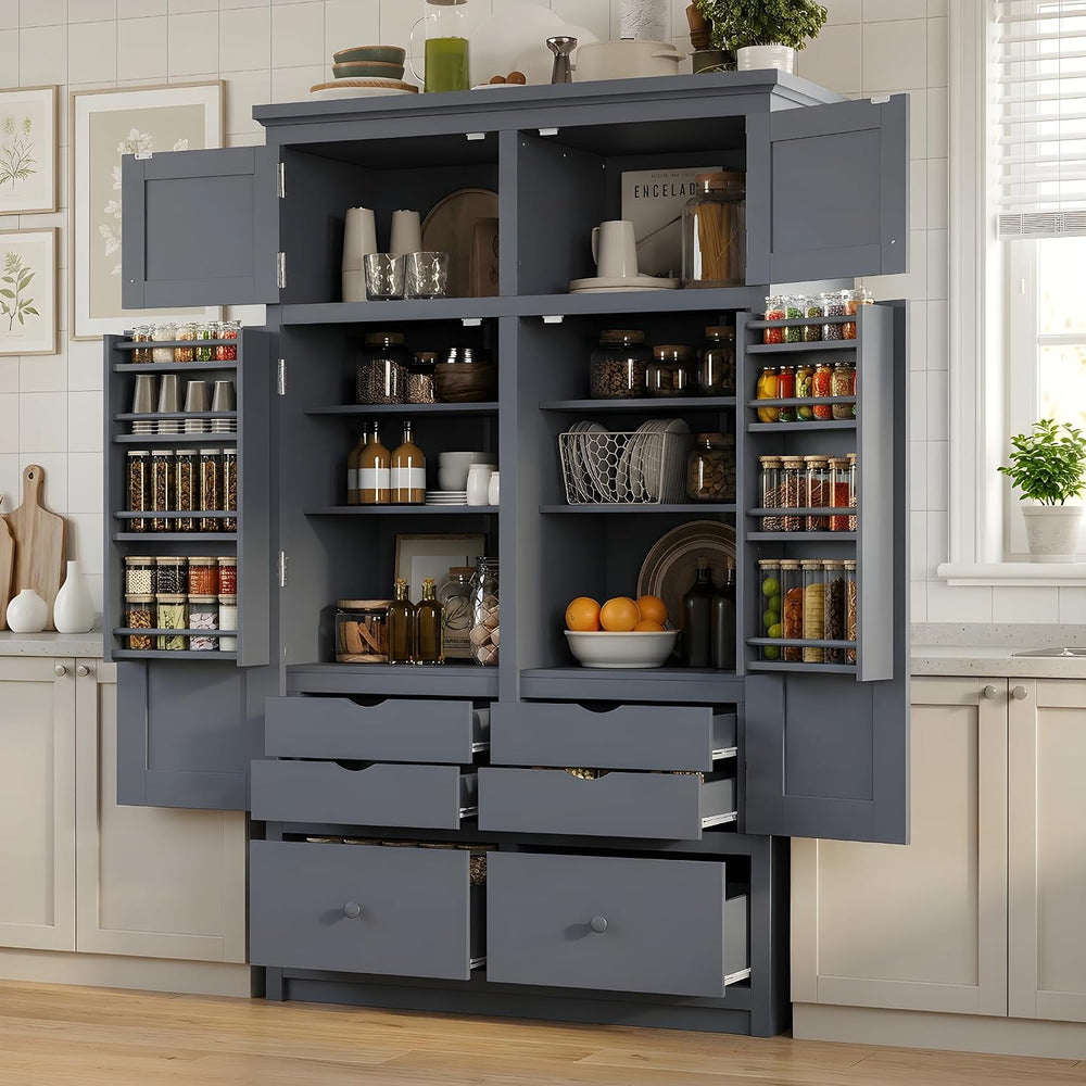 Tall Kitchen Pantry Cabinet with Adjustable Shelves, Freestanding Large Cupbo...