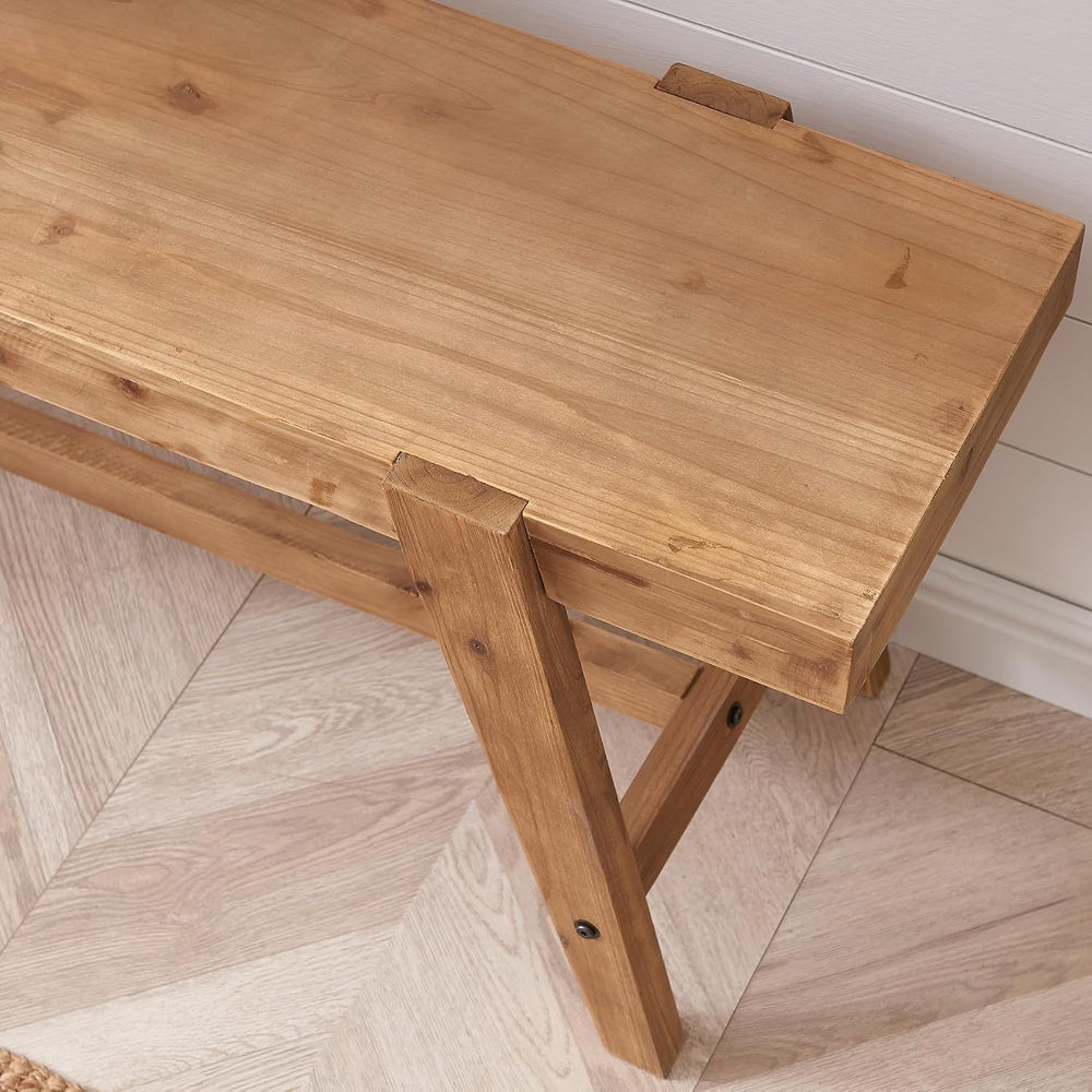 HOKYHOKY Farmhouse Solid Wood Entryway Bench – 43.4 Inches Rustic Long Bench,...