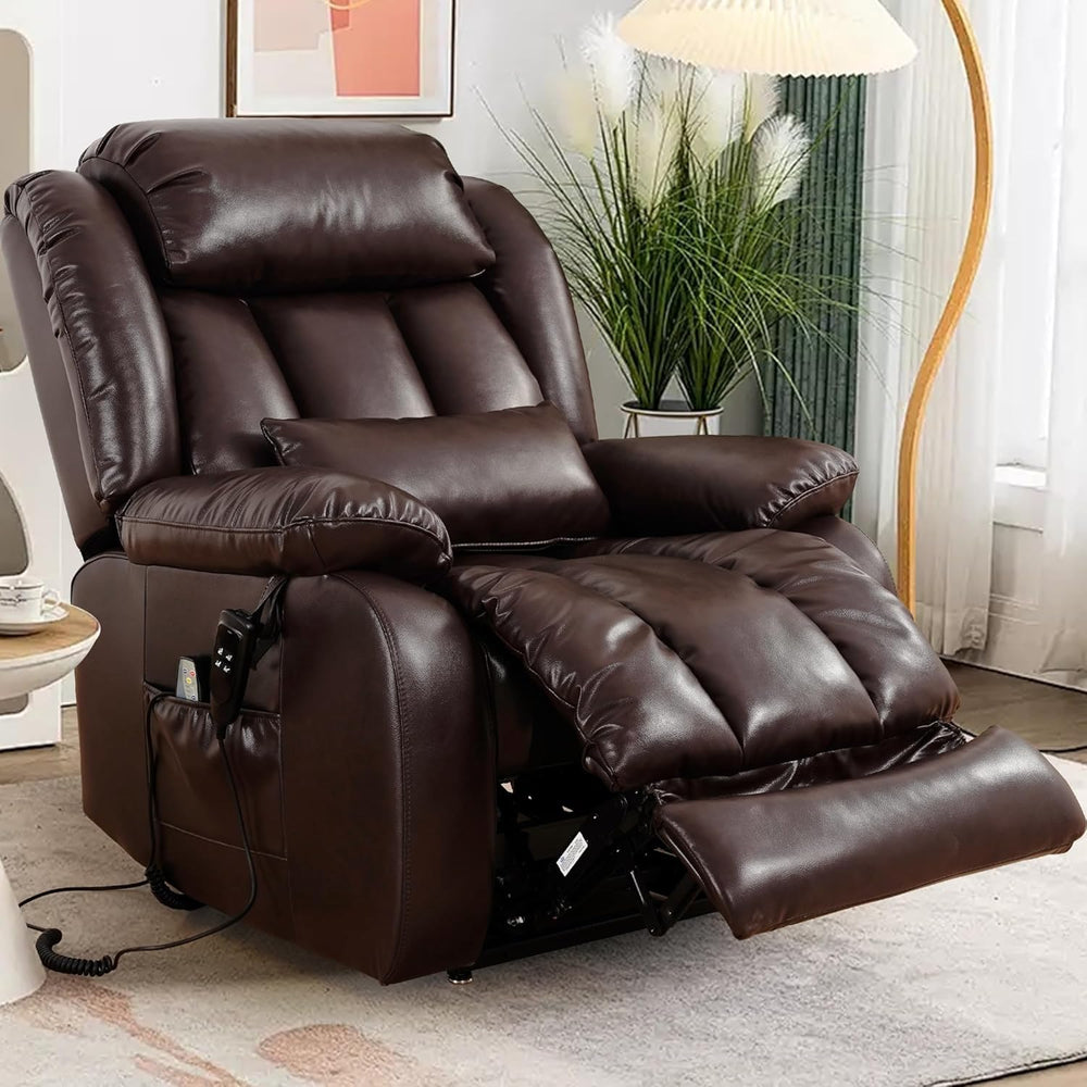 EDILLY XL Large Genuine Leather Lift Chair Recliner for Elderly, Dual Motor w...
