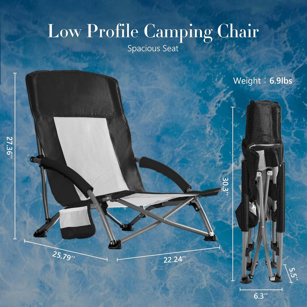DUMOS Folding Camping Beach Chair, Lightweight Low Portable Beach Chair with ...