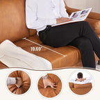 GarveeHome 88.9" L-Shape Sofa with Convertible Chaise, Sectional Leather Sofa with Deep Seat, Mid-Century Modern Sofa for Living Room, 3 Seat Leather Couch, Cognac Tan
