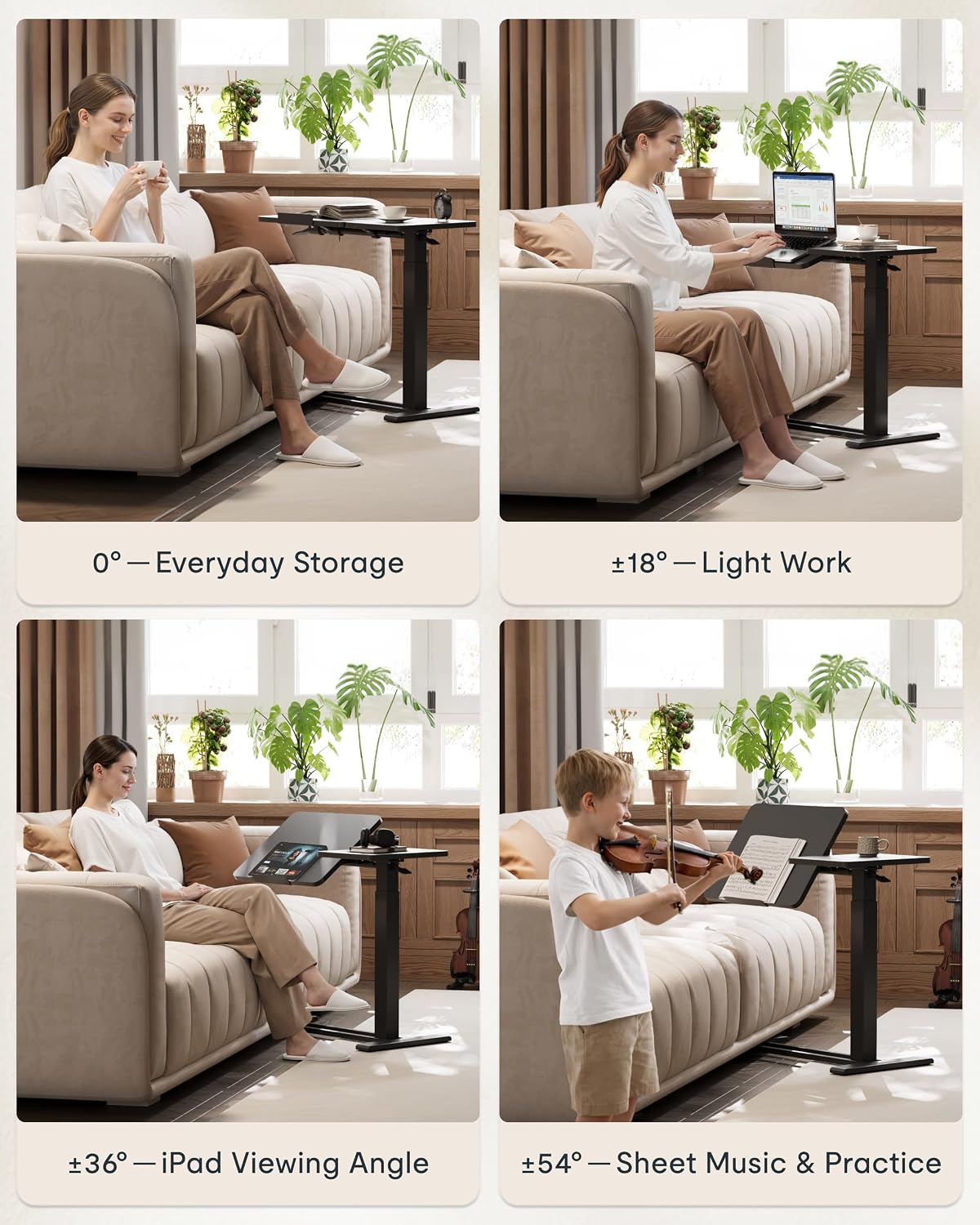 FLEXISPOT 32" Gas Spring C Table with Split Tilting Top,Mobile Side Table | Split tilting C table with hidden wheels for best angles. Mobile side table for sofa and bedside use. 31.6" W x 15.7" D,Black