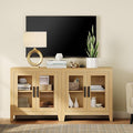 WAMPAT Farmhouse TV Stand for TVs up to 65”, Rustic Wood Entertainment Center with Adjustable Shelf, Glass Doors & Storage, Media Console Cabinet for Living-Room, Bedroom, Oak