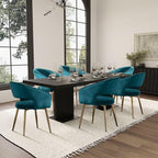 Teal Velvet Dining Chairs Gold Legs, Modern Dining Room Chairs with Arms Set of 2 Upholstered Accent Chair Armchair with Barrel Back for Kitchen Living Room