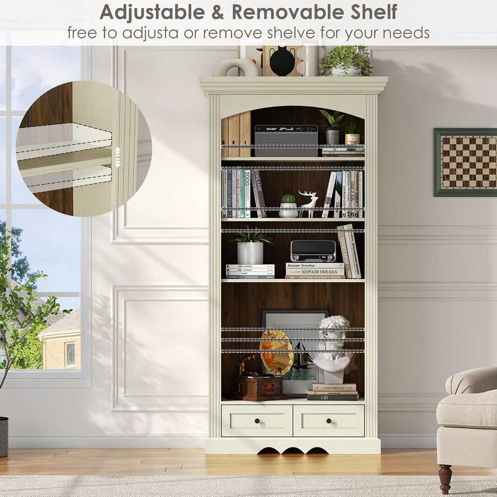 Gyfimoie 71’’ Tall Arched Bookcase with Stroage, Farmhouse 5-Tier Arch Booksh...