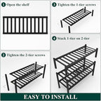 Smiry Shoe Rack, 3 Tier Bamboo Shoe Organizer, Stackable Free Standing Wooden Shoe Storage Shelf for Closet, Entryway, Front Door Entrance, Black