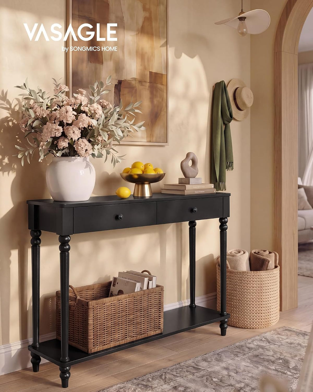 VASAGLE 39.3"Console Table, Narrow Entryway Sofa Table with Solid Wood L...