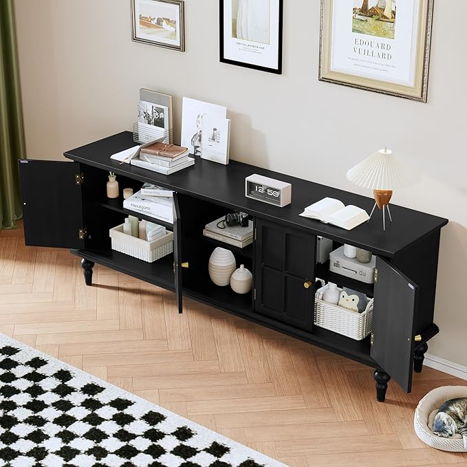 3More 67" Mid Century Modern TV Stand with Window Design,Wood Entertainm...