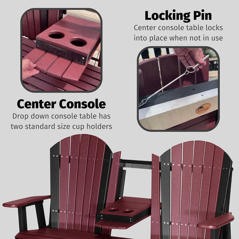 LuxCraft 5' Adirondack Glider with fold Down Console (Weatherwood on Ches...