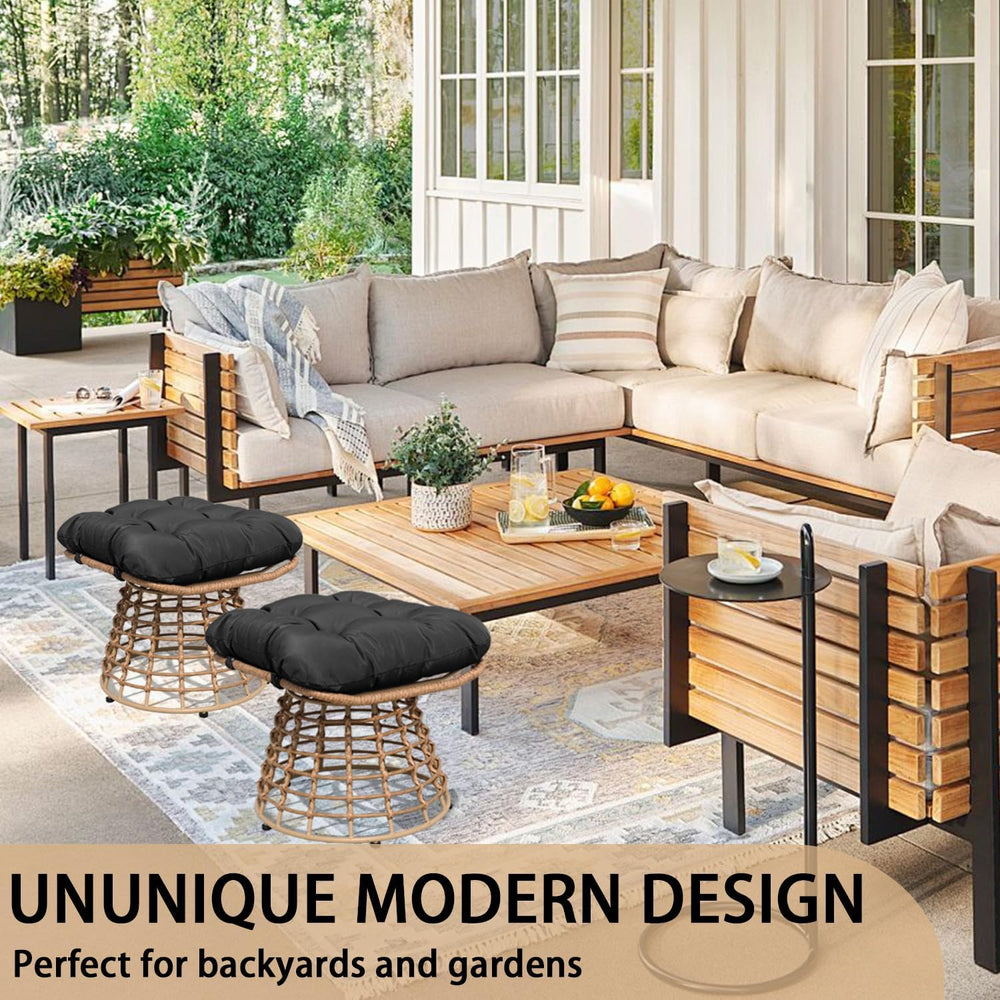 Outdoor Wicker Patio Ottomans Set of 2 rotatable Outdoor Footrest Small Seati...