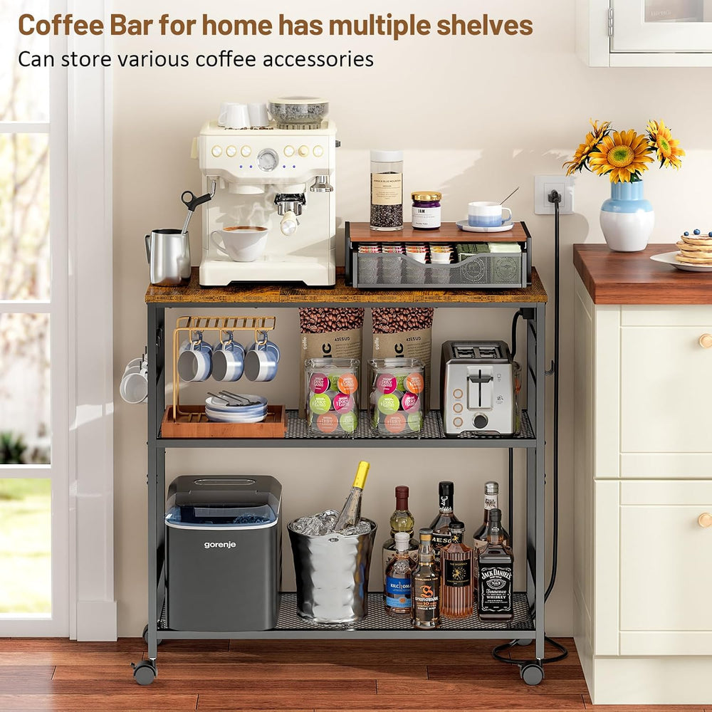 3 Tier Rolling Kitchen Microwave Cart with Power Outlet, 33 Inch Microwave Ta...